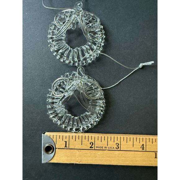 Crystal Wreath Ornaments Clear Glass Handcrafted Set (2) Holiday - Picture 5 of 5